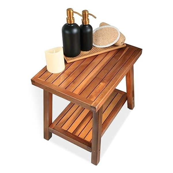 Shower Stool Bench Chair Waterproof with Storage Shelf for Shaving Legs, Spa, Bath Seat, Inside Shower Bench for Adults Seniors Elderly, Outdoor Side Table, Patio, Pool, End Table (16 Inches) - 16 Inches