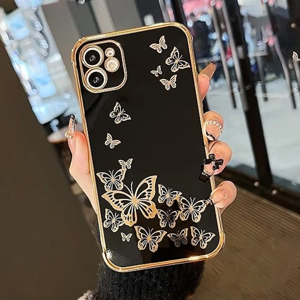 ZTOFERA for iPhone 11 Case, Protective Case for Women Cute Electroplated Butterfly Gold Edge Shockproof Slim Soft TPU Bumper Girls Men Phone Cover for iPhone 11 (6.1"), Black - Butterfly-Black