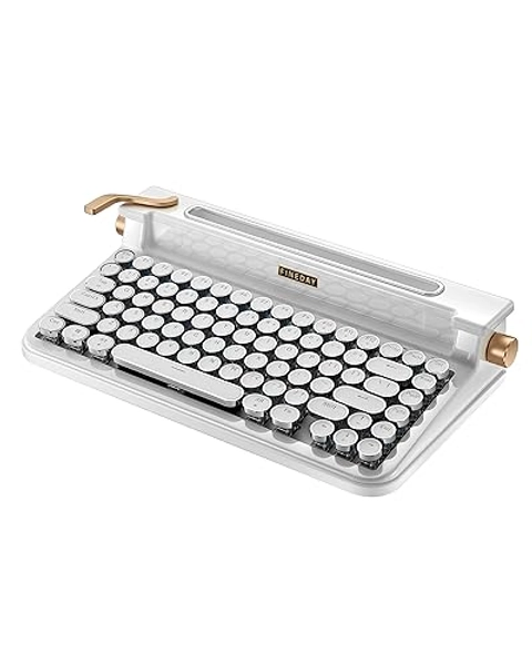 FINEDAY Keyboard 3.0, Blue Switch, Retro Mechanical Keyboard, Typewriter Designed, Bluetooth 5.0 & USB up to 4 Devices, for Desktop PC/Laptop Mac/Phone (83 ABS Keycap - White)