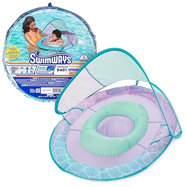 Swimways Baby Spring Float, Baby Pool Float with Canopy & UPF Protection, Swimming Pool Accessories for Kids 9-24 Months, Mermaid - Mermaid