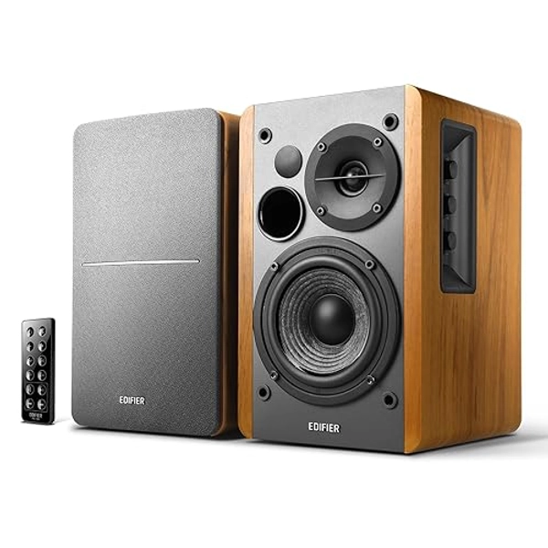 Edifier R1280DB Powered Bluetooth Bookshelf Speakers - Optical Input - Wireless Studio Monitors - 4 Inch Near Field Speaker - 42w RMS (Wood) - Brown