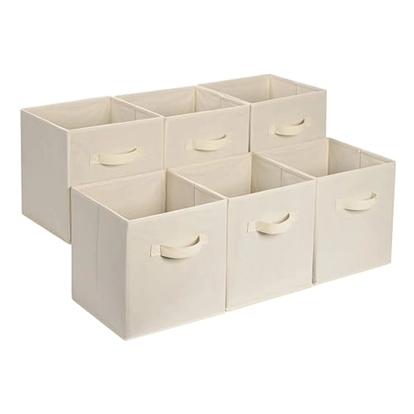 Amazon Basics Cube Organizer Storage Bins Handles, Collapsible Fabric, Pack of 6, 13"x13"x13", Beige - Beige - 13"x13"x13"