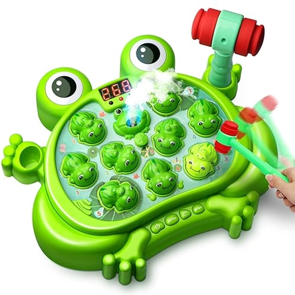 HopeRock Toys for 2 3 4 5 Year Old Boy,Toddler Toys Age 2-4, Whack A Frog Game,with 5 Modes,45 Levels,9 Music Spray and Light-up, Baby Toy Gifts for Early Learning, Birthday Gift for Toddler Boy Toys - Frog game