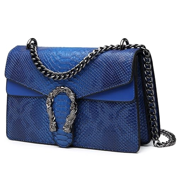 MYHOZEE Crossbody Bags for Women - Snake Printed Clutch Purses Leather Chain Shoulder Bags Evening Handbags - Blue