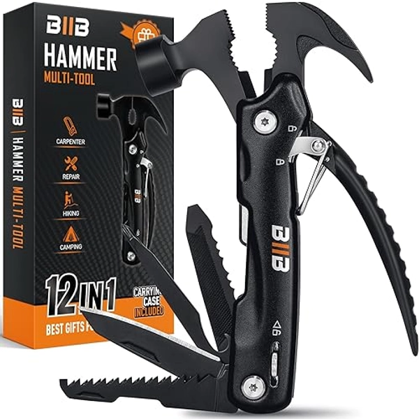 BIIB Geschenke für Männer, 12 in 1 Multitool Männergeschenke Gadgets für Männer Geschenke für Papa, Geburtstagsgeschenk für Männer, Geschenk für Ihn Sie, Camping Zubehör, Vatertagsgeschenk - Premium Gebürstet Schwarz