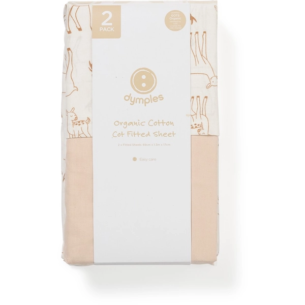 Dymples Fitted Cot Sheet 2 Pack - Natural | BIG W