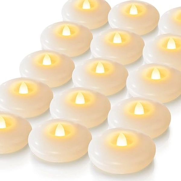 Homemory 24 Pack 3” Flameless Led Floating Candles, 200 Hour White Battery Operate Waterproof Tealights for Cylinder Vases, Centerpieces at Wedding Decor, Party, Pool - Warm White Light (24Pack, White Shell)