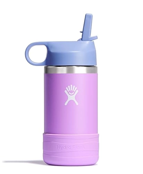 HYDRO FLASK Kids Water Bottle Jr. Stainless Steel Insulated With Straw Cap for Water, Milk, Juice, School, Camp, Sport, Play and Lunch, Easy to Clean, Leak-Resistant - Anemone - 12 Oz