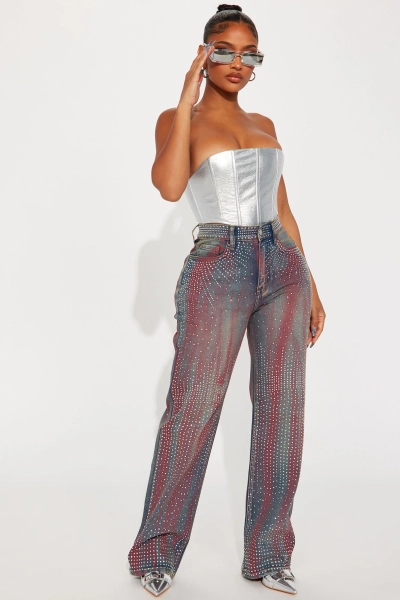 red embellished jeans