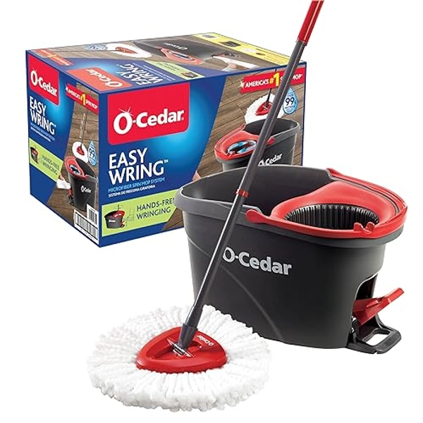 O-Cedar EasyWring Microfiber Spin Mop, Bucket Floor Cleaning System, Red, Gray, Standard - EasyWring - Cleaning System