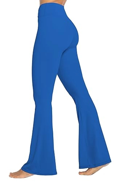 Sunzel Womens Flare Leggings No Front Seam Flare Yoga Pants with Tummy Control Crossover High Waist and Wide Leg - 34" Height: 5'66" - 5'9" - Medium - Classic Blue