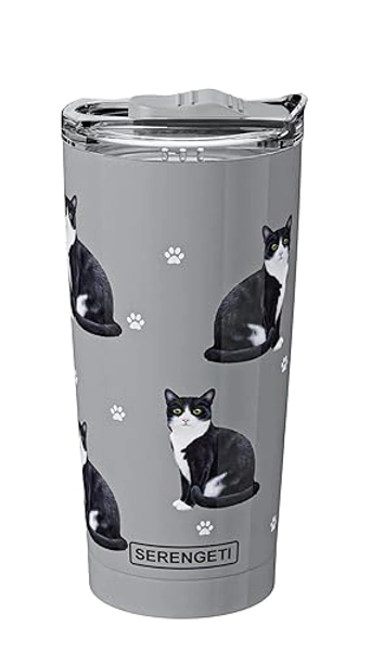 Black And White Cat SERENGETI 16 Oz. Stainless Steel, Vacuum Insulated Tumbler with Spill Proof Lid - 3D Print - Insulated Travel mug for Hot or Cold Drinks (Black And White Cat Tumbler) - Black And White Cat Tumbler