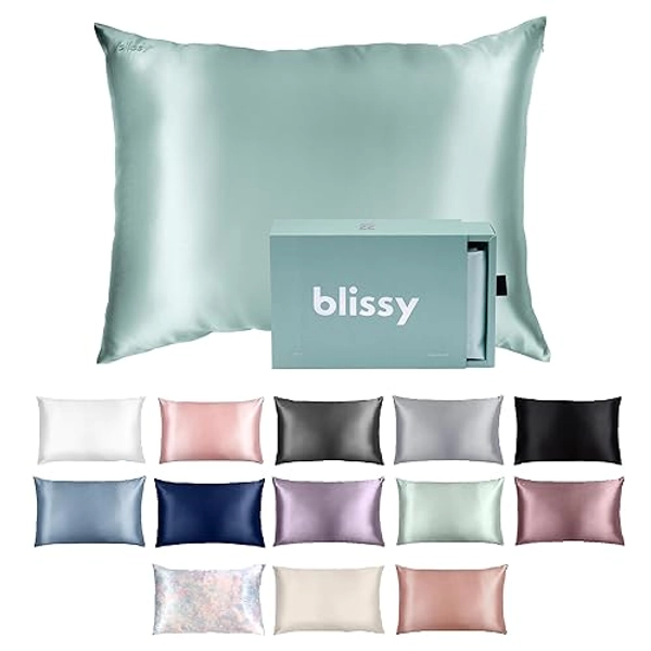 Blissy Silk Pillowcase - 100% Pure Mulberry Silk - 22 Momme 6A High-Grade Fibers - Silk Pillow Cover for Hair & Skin - Regular, Queen & King with Hidden Zipper (Standard, Mint) - Mint - Standard