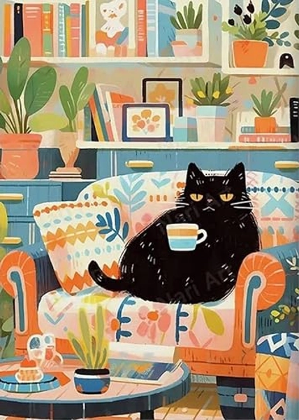 RYMILIE Cat Diamond Art Painting Kits for Adults, Full Drill Diamond Dots Paintings for Beginners, Round 5D Paint with Diamonds Pictures Gem Art Painting Kits DIY Crafts Kits 【11.8x15.7inch】 - DP00119