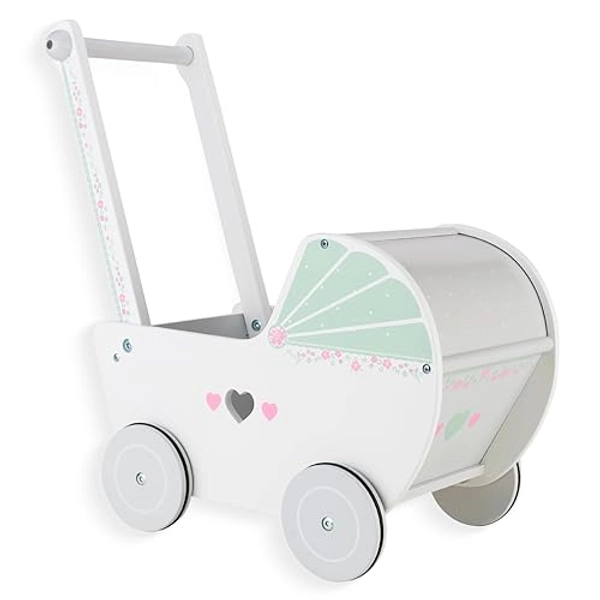 WOODENFUN Wooden Baby Push Walker for 1 Year Old and up, Toddler Shopping Cart Push Toys for Boys Girls (White)