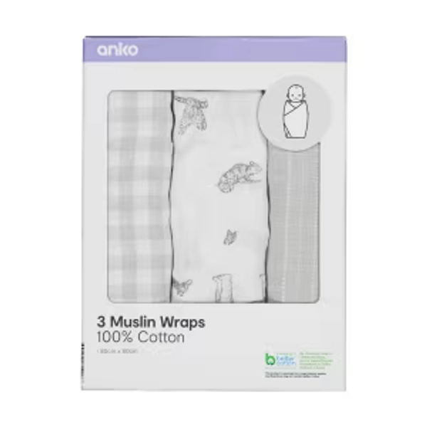 3 Pack Muslin Wraps - Jungle
