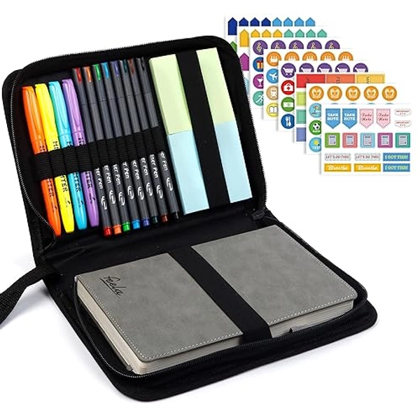 Undated Planner, 2025 Monthly & Weekly Academic Planner Kit, Feela A5 Daily Student Notebook, School Supplies with Highlighters, Note Stickers, Fineliner Pens, Lasts 1 Year, Gray
