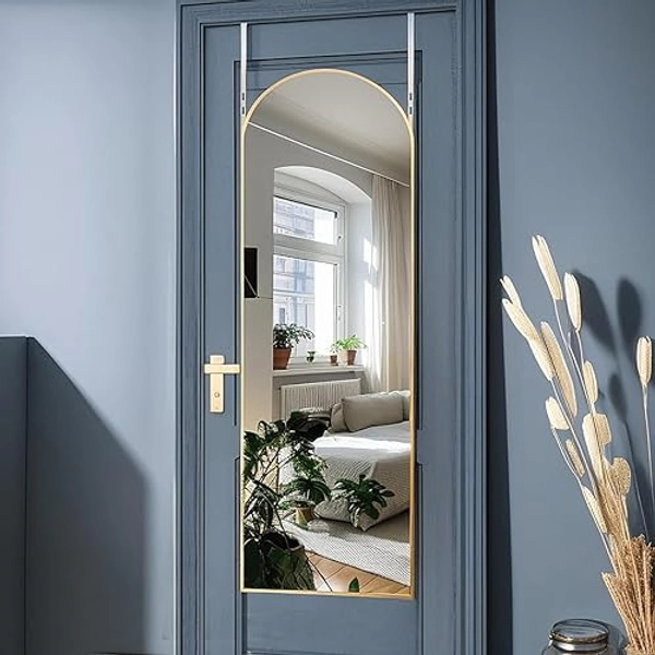 Otlsh 14"×48" Door Mirror,Arched Full Length Mirror, Over The Door, Arch Wall Mirror, Thin Frame, Aluminum Alloy, for Bedroom, Living Room, Entryway -Gold - Gold - 48"L x 14"W