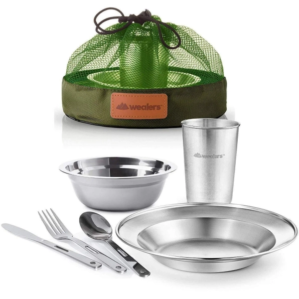 Stainless Steel Camping Messware Dish Set | 1 Person Set / Green