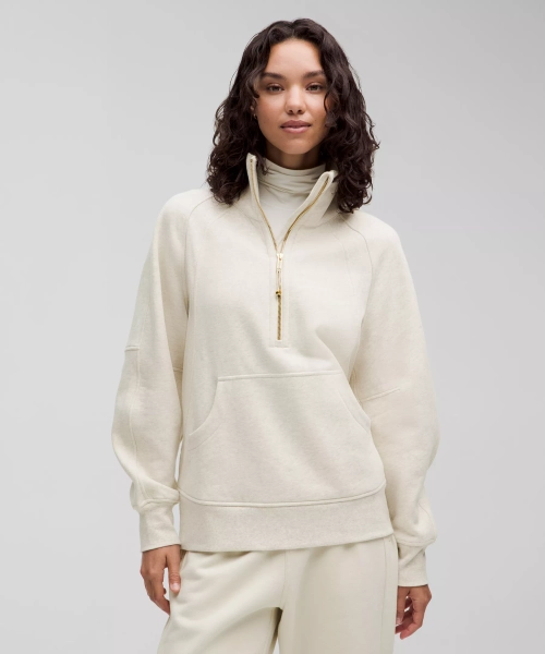 Scuba Oversized Funnel-Neck Half Zip *Long - Heathered Bone/Gold - M/L