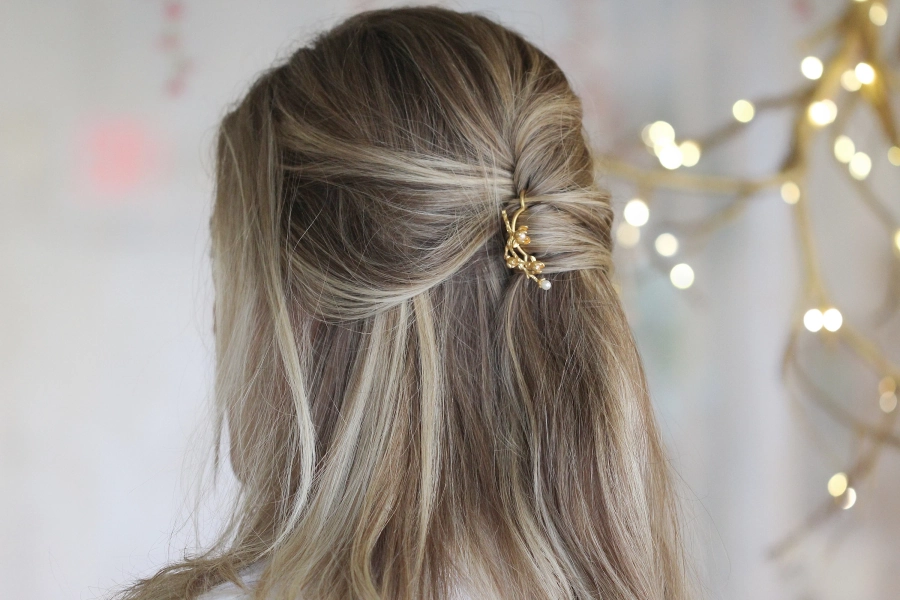 Floral Magnolia Branch Pearls Bun Prong Updo Stick Gold Flower Pin Rose Gold Silver Bridal Hair Piece Cherry Blossom Flower Fork