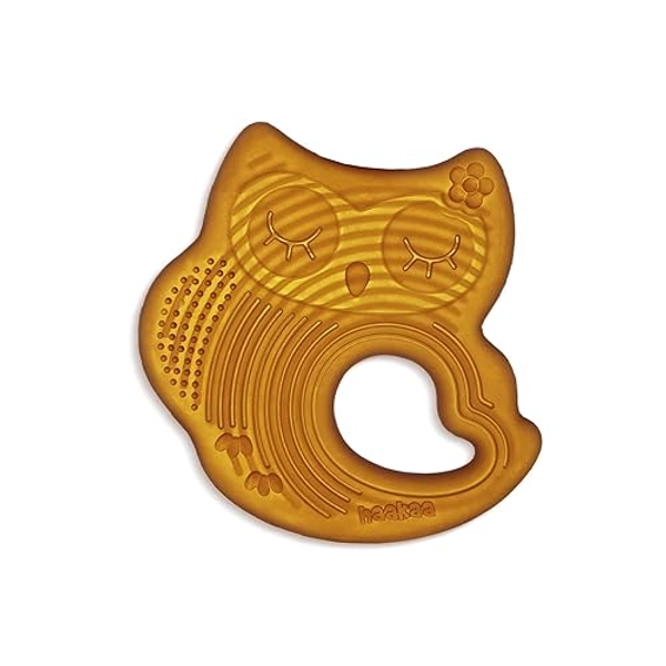 haakaa Natural Rubber Owl Teether, 100% Rubber Sleeping Owl Soothing Teething Teether Toy for Infants Toddler, Soft Chew Teething Toys for Babies 3 Months+, BPA Free - Style-Smiling Owl