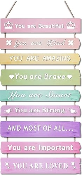 Pink Room Decor for Teen Girls Aesthetic, Cute Bedroom Wall Decor for Baby Girl, Boho Rainbow Wall Art Signs, Trendy Stuff Decorations for Kids Nursery Bed Room Dorm Classroom Bathroom - Pink