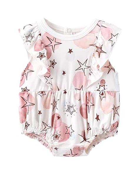 BambooBud Baby Girls Short Sleeve Bodysuits Cute Infant Snap Outfits Viscose from Bamboo Toddlers Bodysuit - A-star - 6-12Months