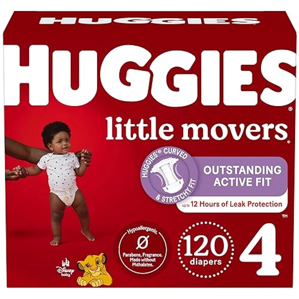 Huggies Size 4 Diapers, Little Movers Baby Diapers, Size 4 (22-37 lbs), 120 Count - Size 4 - 120