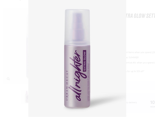urban decay all nighter extra glow setting spray