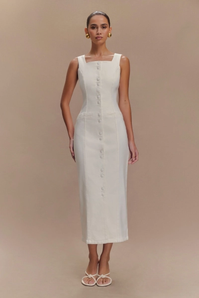 Reyna Denim Midi Dress - White | M