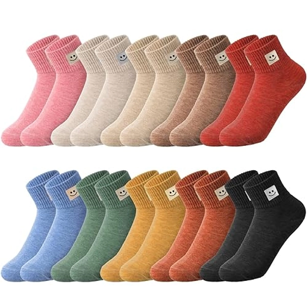 Eurzom 10 Pairs Socks Womens Crew Elastic Ankle Length Cotton Socks Aesthetic Cute Lightweight Low Cut Gifts for Women - One Size - Smile