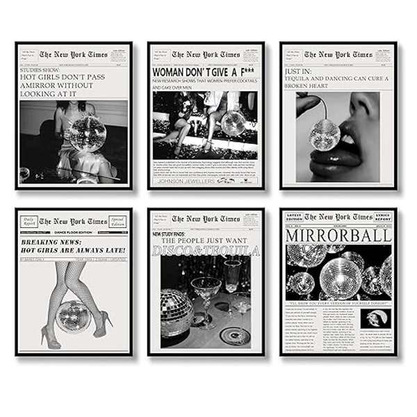 Luodroduo Vintage Trendy Music Wall Art Aesthetics Canvas Funky Black and White Fashion Disco Tequila Poster Retro Music Party Wall Decor for Living Room Bar (A, 8"x10" UNFRAMED) - 8"x10" UNFRAMED - A