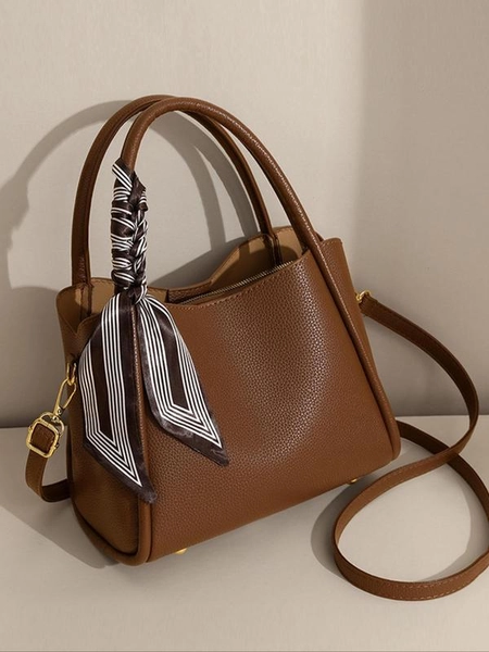 Women's Elegant Lychee Pattern Handbag with Twilly Scarf Decor, Trendy Versatile Crossbody Bag, Fashionable Shoulder Bag for Daily Use - TikTok Shop