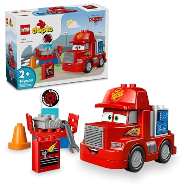 LEGO DUPLO Disney and Pixar’s Cars Mack at The Race Construction Set, Toddler Toy for Boys and Girls, Car Toy for Kids to Learn Through Play, Buildable Red Hauler Truck from The Cars Movie, 10417 - Multicolor