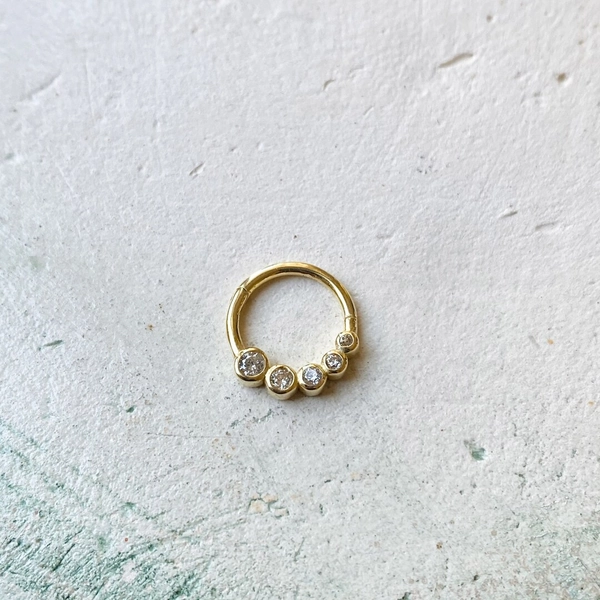Bezel Diamond CZ Septum Ring 14K Real Gold Hinge Hoop Piercing, Nose Ring, Daith Piercing, Cartilage Piercing, Septum Clicker, - Etsy