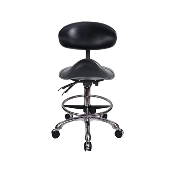 MWOSEN Saddle Stool Chair with Backrest and Foot Ring, Ergonomic Rolling Esthetician Seat for Salon, Tattoo Shop, Spa, Facial lash Home, Dentist Clinic, Esthetician Chair, Black - Black With Backrest With Footring