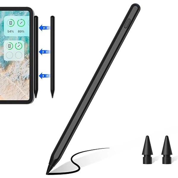 Penna iPad Compatibile con Apple iPad 2018-2023, Penna per iPad con Palm Rejection e Ricarica Wireless,iPad 6~10th、iPad Air 3~5th、iPad Mini 5/6th、iPad Pro 11' 1~4th、iPad Pro 12.9 3~6th(Nero) - Nero