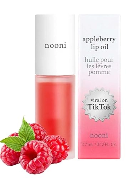 NOONI Vegan Appleseed Lip Oil - Appleberry | Long-Lasting, Moisturizing, Plumping, Revitalizing for Dry Lips, Waterproof, No Peel Off, Korean Tint, Hydrating, Nourishing Crystal Clear, 0.12 FL Oz - 01. Appleberry