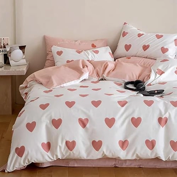 Michorinee Bettwäsche Herzen 135x200 Weiß Rosa Herzchen Bettbezug Aesthetic Microfaser Weiss mit Rosa Herz Bettwäsche Set und Kissenbezug 80x80 cm mit Reißverschluss - Rosa Herzen - 135 x 200 cm + 80 x 80 cm