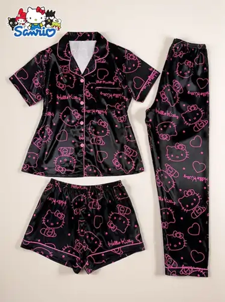     satin pajama set three pieces   + - Temu