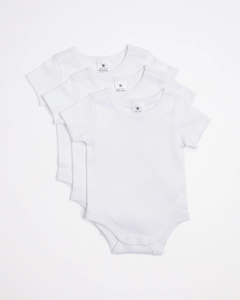 3 Pack Baby Organic Cotton Short Sleeve Bodysuits