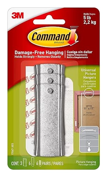 Command Large Universal Frame Hanger, 3 Picture Hangers with 6 Command Strips and 6 Frame Stabilizer Strips, Decorate Damage-Free - Large - 3 Hangers