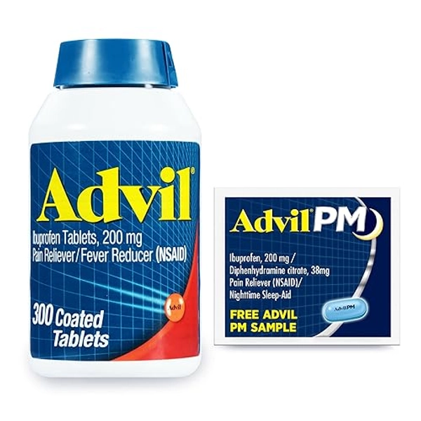 Advil Pain Reliever and Fever Reducer, Ibuprofen 200mg for Pain Relief - 300 Count, Advil PM Pain Reliever and Nighttime Sleep Aid, Ibuprofen for Pain Relief and Diphenhydramine Citrate - 2 Count