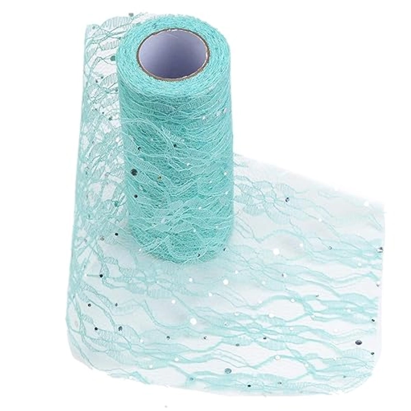 TsunNee Lace Chair Sash, Spitzen Tischläufer, Tutu-Material, Spitzenschleife für Hochzeitstischdekoration, 15cm x 9,1m, Pailletten, Tiffany-Grün - Tiffany-grün