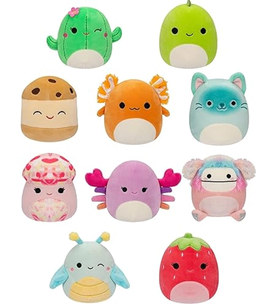 Squishmallows 5-Inch 10-Pack Plush - Diane Bigfoot, Giles Grasshopper, Maritza Cactus, Nico Axolotl, Rachel Mushroom, and More - Ultrasoft Official Kelly Toy Plush - Amazon Exclusive