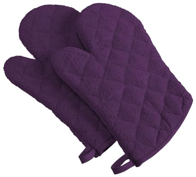 DII Basic Terry Collection 100% Cotton Quilted, Oven Mitt, Eggplant, 2 Piece - Eggplant - Oven Mitt