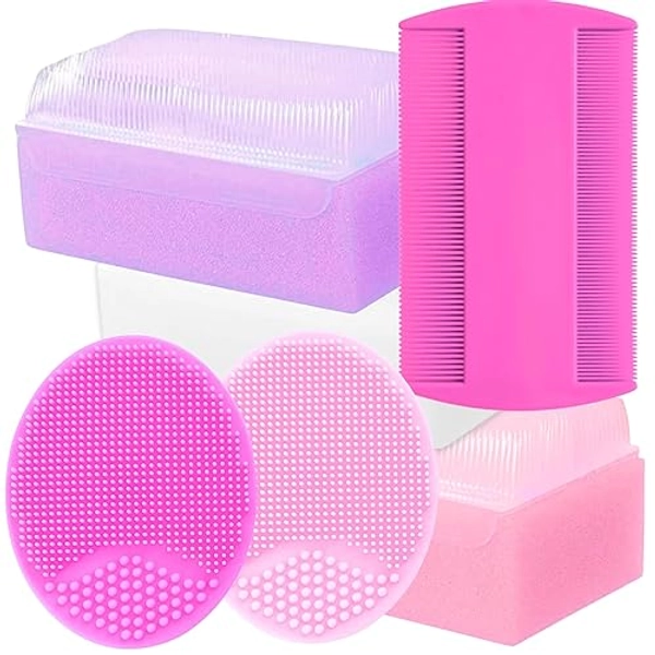 Cradle Cap Brush for Babies - Cradle Cap Treatment | Baby Sponge for Bathing Newborn Bath Essentials | Baby Brush and Comb Set Newborn | Baby Comb & Scalp Scrubber Set of 6 (Pink)