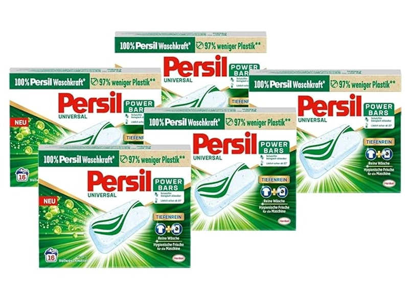 Persil Power Bars Universal Waschmittel 80 WL (5 x 16 Waschladungen), vordosiertes Vollwaschmittel mit biologisch abbaubarem Schutzfilm, für reine Wäsche & hygienische Frische für die Maschine - 472 g (5er Pack)