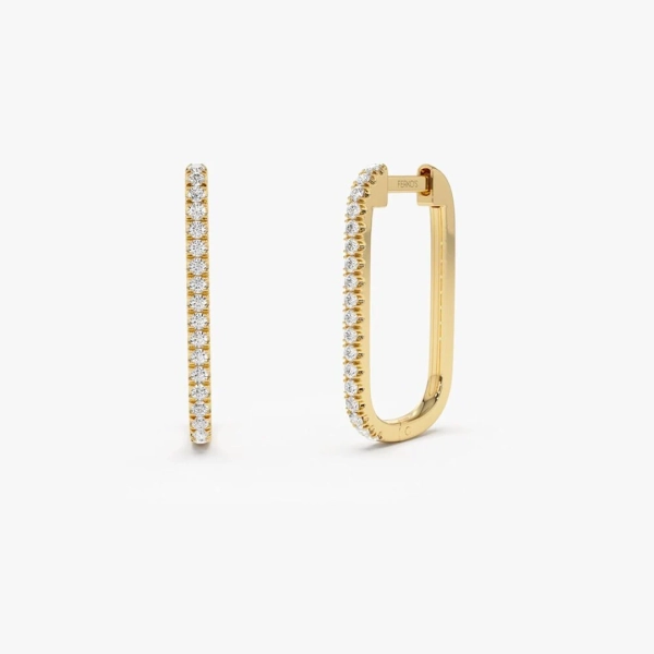 Hoop Earrings / 14k Gold Rectangle Diamond Hoop Earrings / Unique Hoop Earrings / Diamond Paperclip Hoop Earrings by Ferkos Fine Jewelry - Etsy